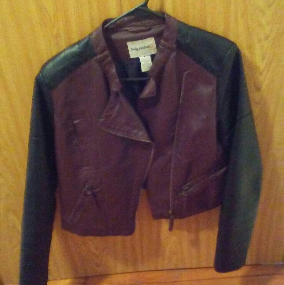 Burgundy and black leather fashion jacket